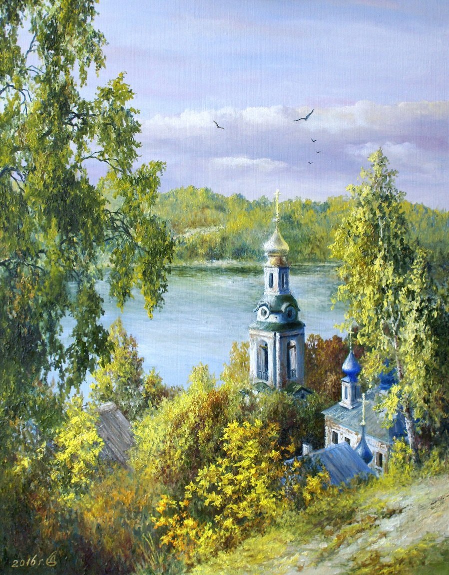 Пейзаж с Церковью маслом Бебия Владимир