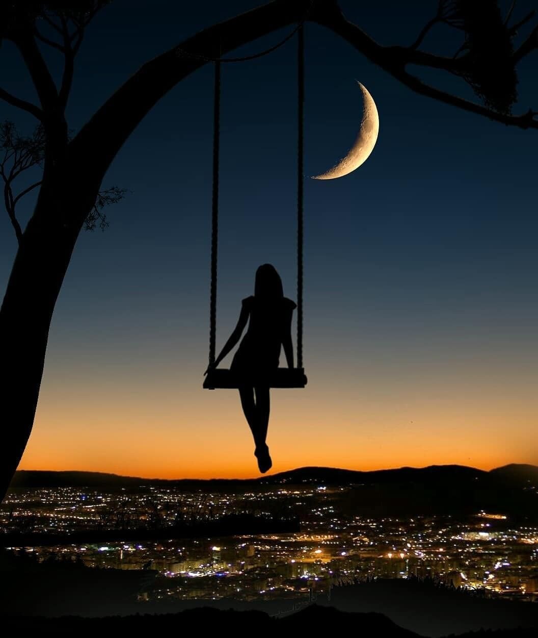 Девушка полумесяц силуэт