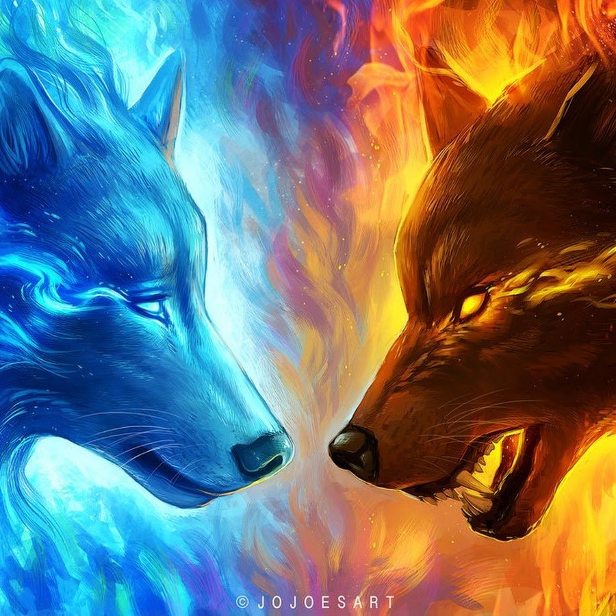 Волк и огонь обои