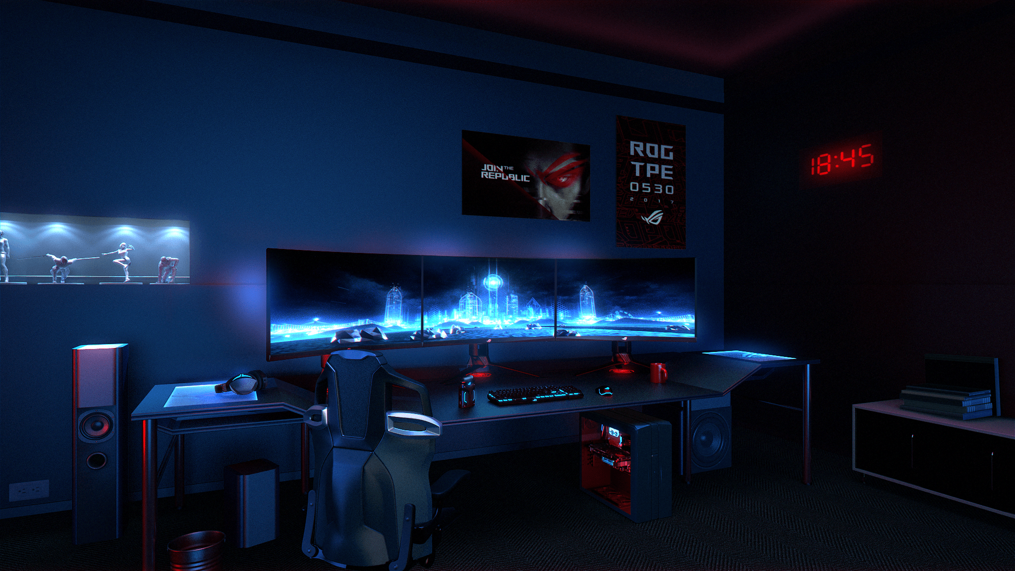 Стрим кабинет. Геймерская комната ASUS ROG. Игровая комната компьютерная. Комната геймера. Геймерская комната с подсветкой.