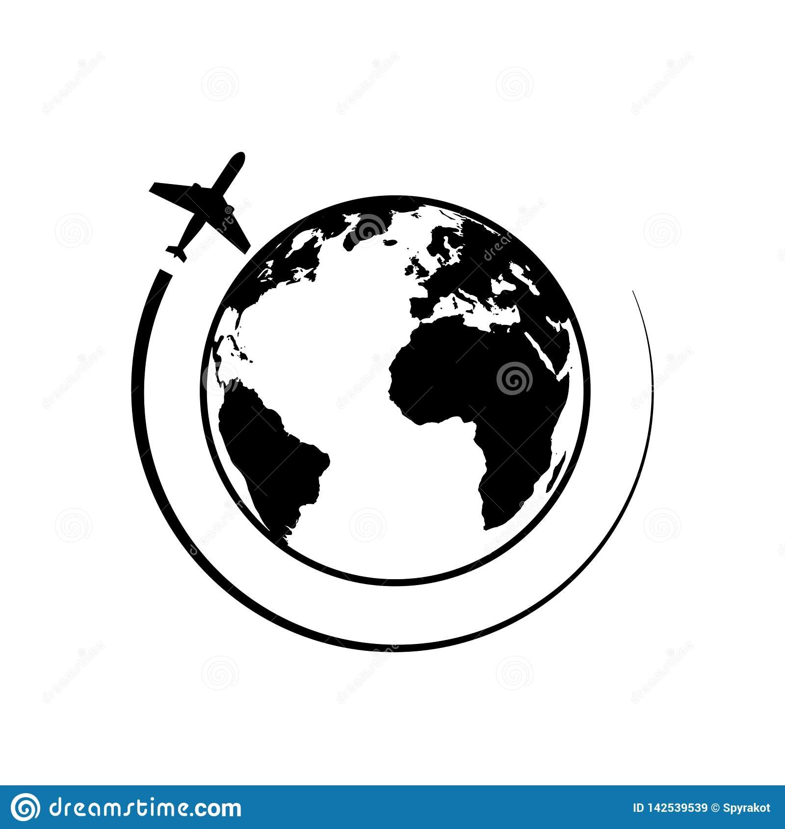 Иконка самолет вокруг земли