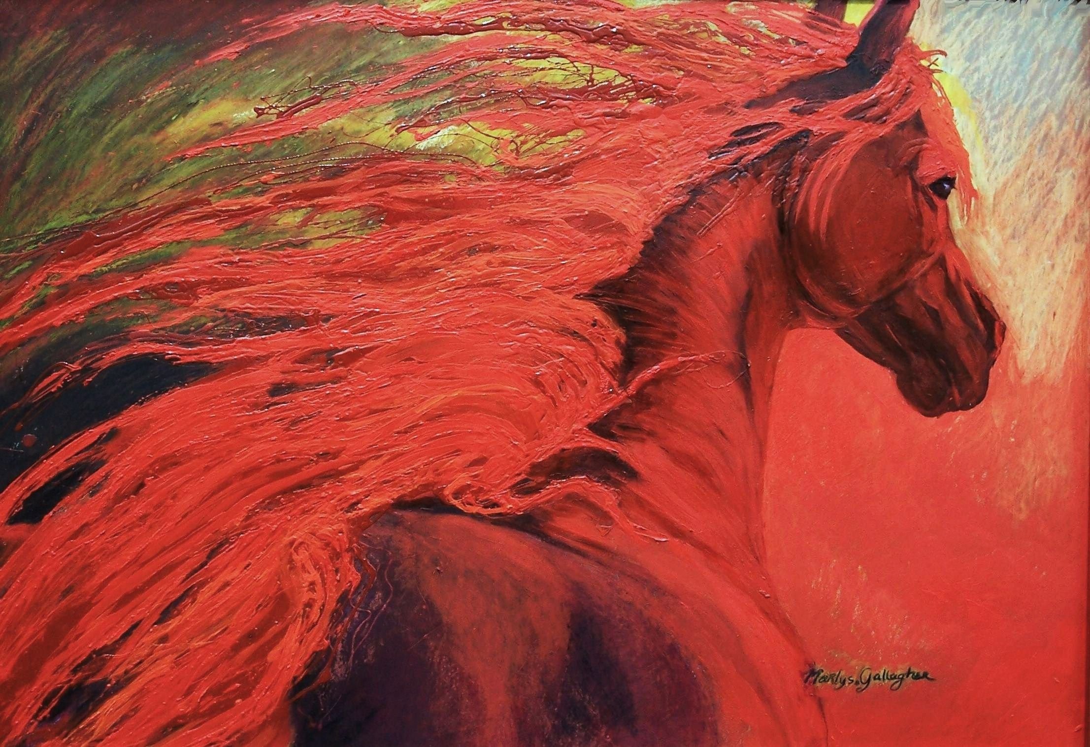 Розовый конь песни. Красный конь. Красная лошадь. Красный конь в живописи. Картина лошади.