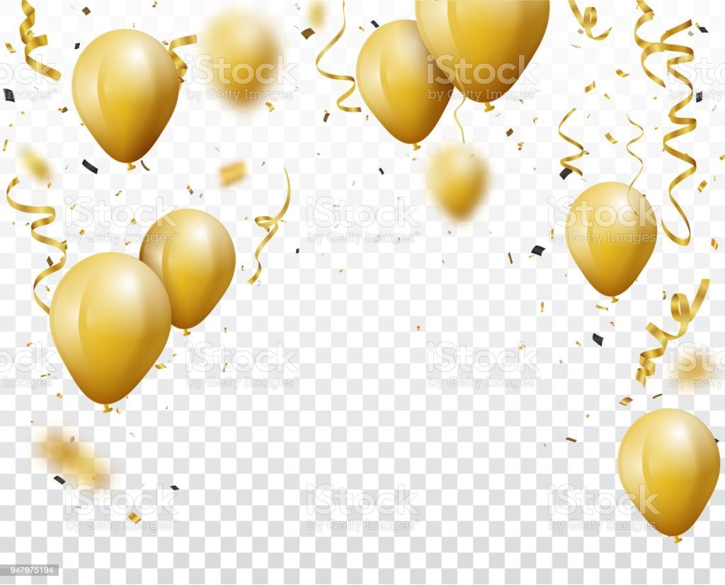 Золотой фон с шарами и конфетти