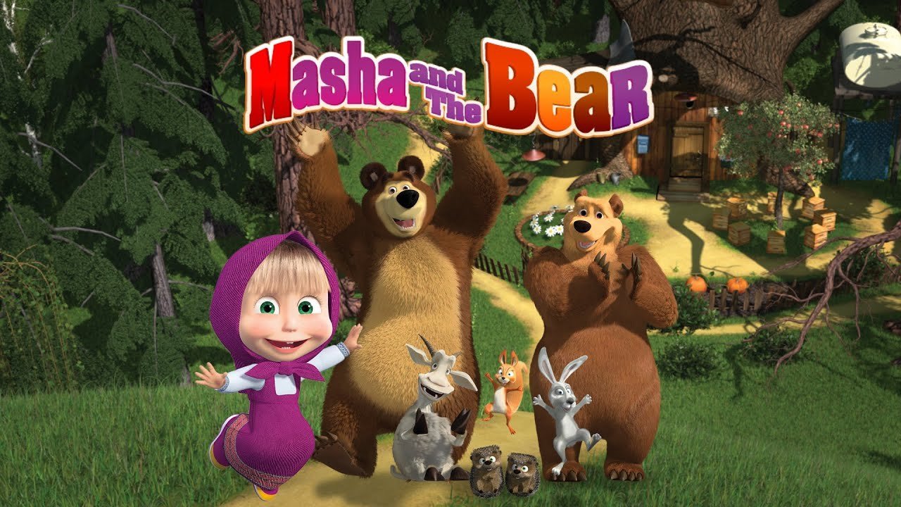 1 версия маша и медведь. Маша and the Bear. Маша и медведь заставка. Маша и медведь фон. Персонажи мультфильма Маша и медведь.