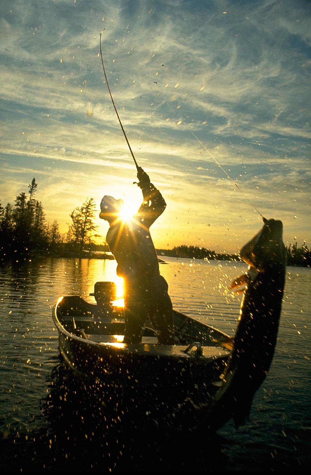 Рыбак с удочкой и рыбой