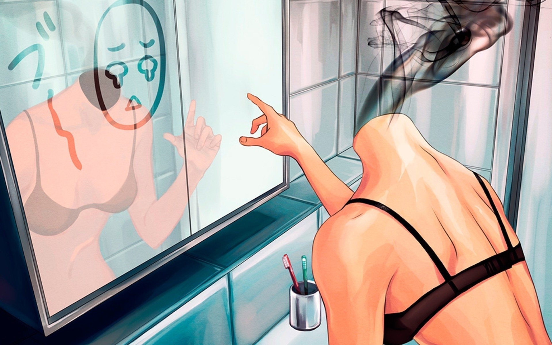 Аниме отражение в зеркале