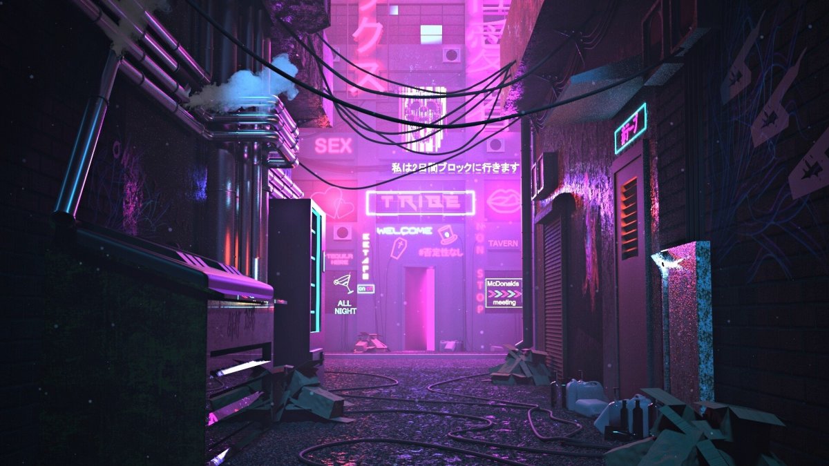 Cyberpunk 2077 улица неон