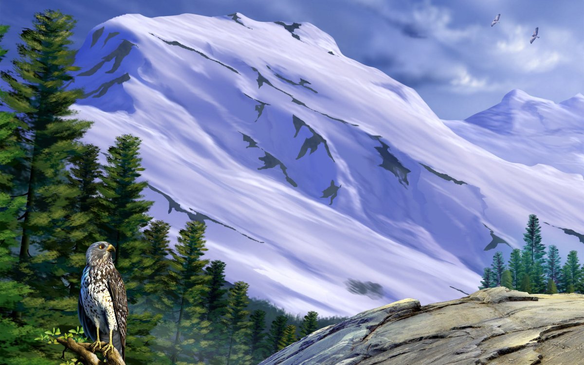 Горный пейзаж с орлом