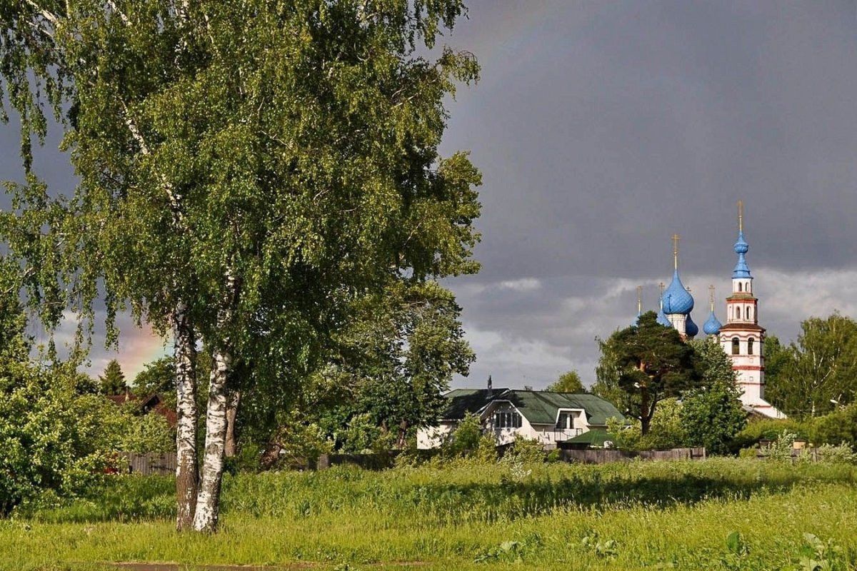 Деревня речка Березки церквушка