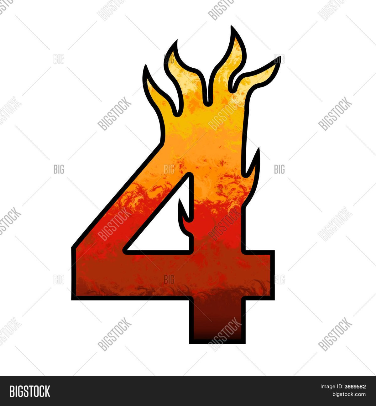 Цифра 4 с пламенем