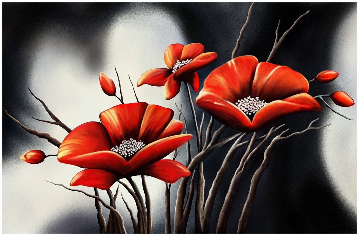Цветы на черном фоне акрилом