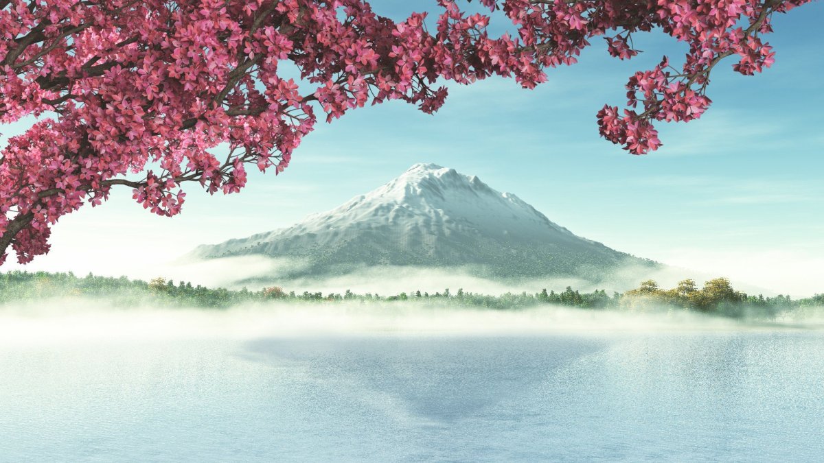 Япония гора Фудзияма и Сакура