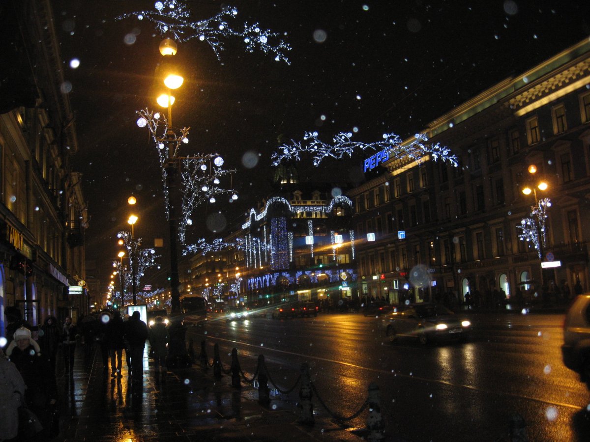 Ночная зима город Санкт Петербург
