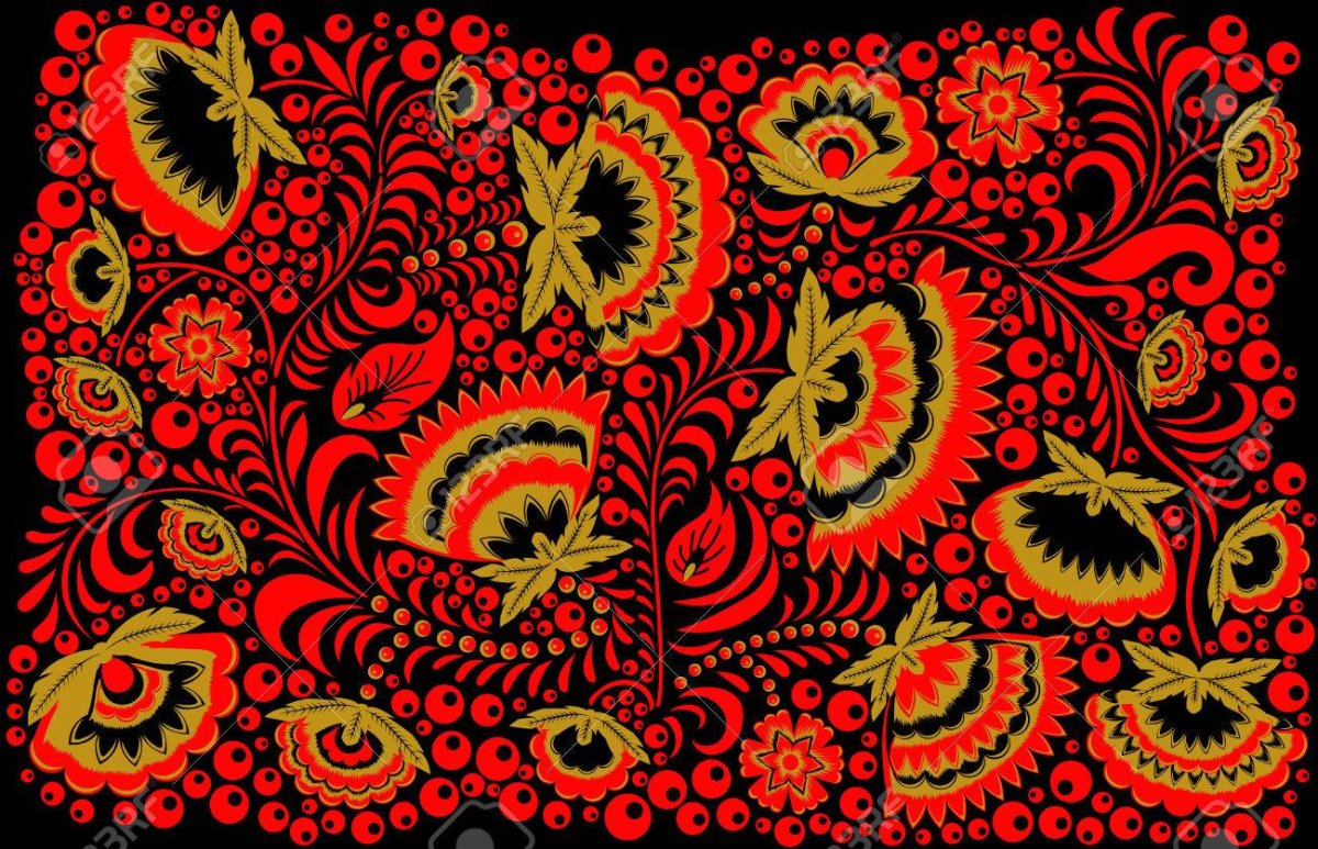 Хохлома на черном - концовка рисунок