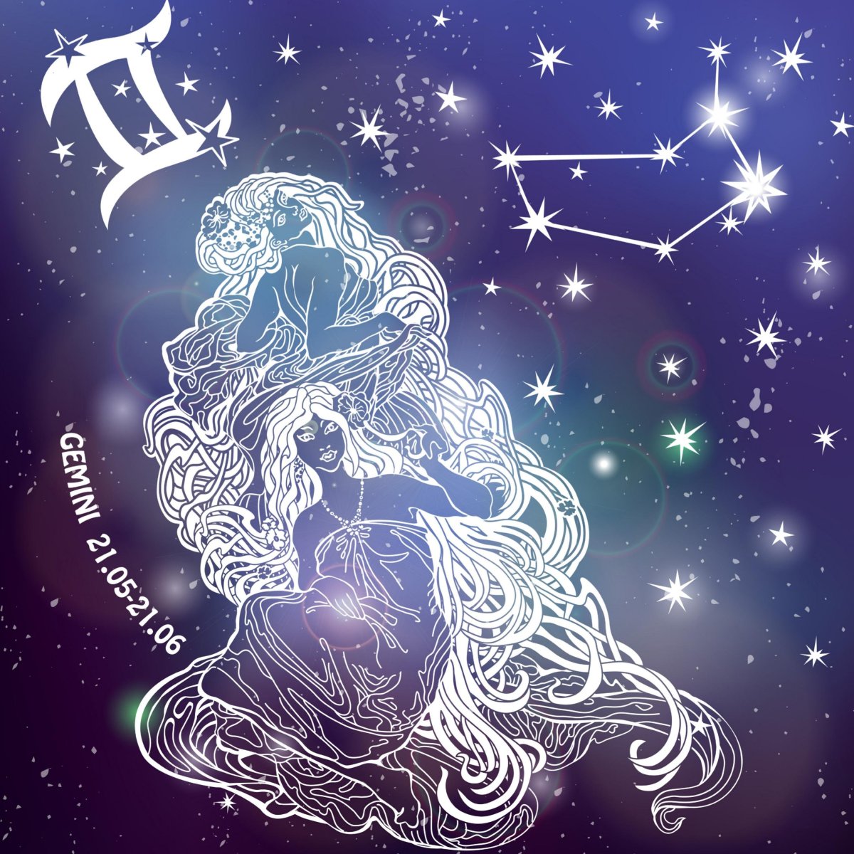 Знак зодиака Близнецы на космическом фоне