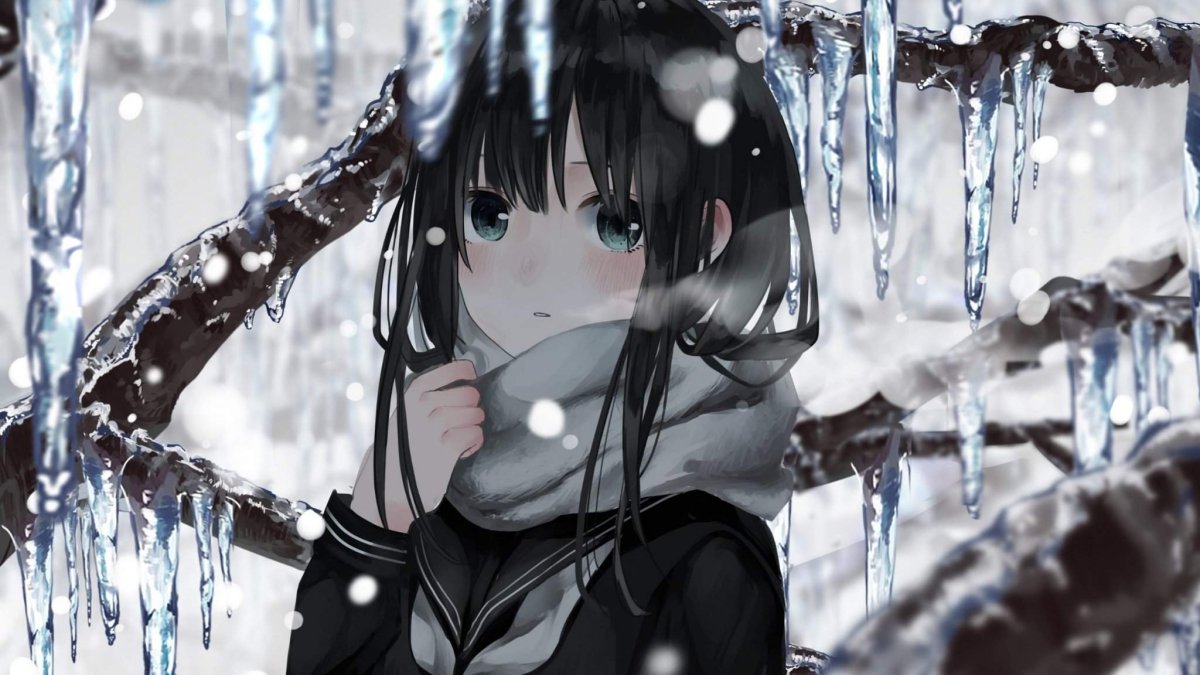 Аниме девушка зима