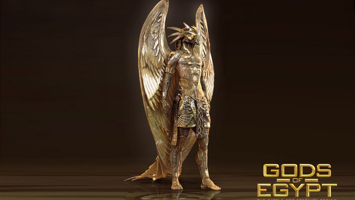 Бог Анубис на фоне пирамид