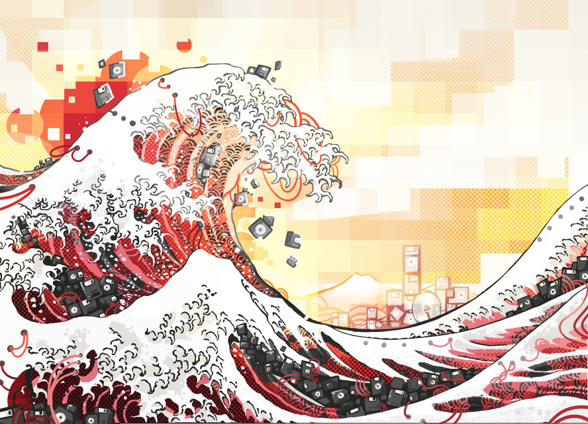 Кацусика Хокусай волна ретровейв