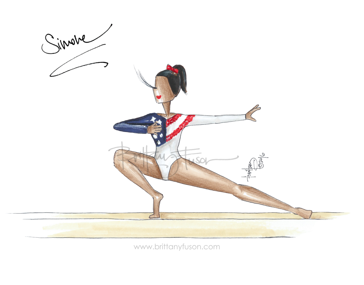 Гимнастка рисунок бежевом купальнике