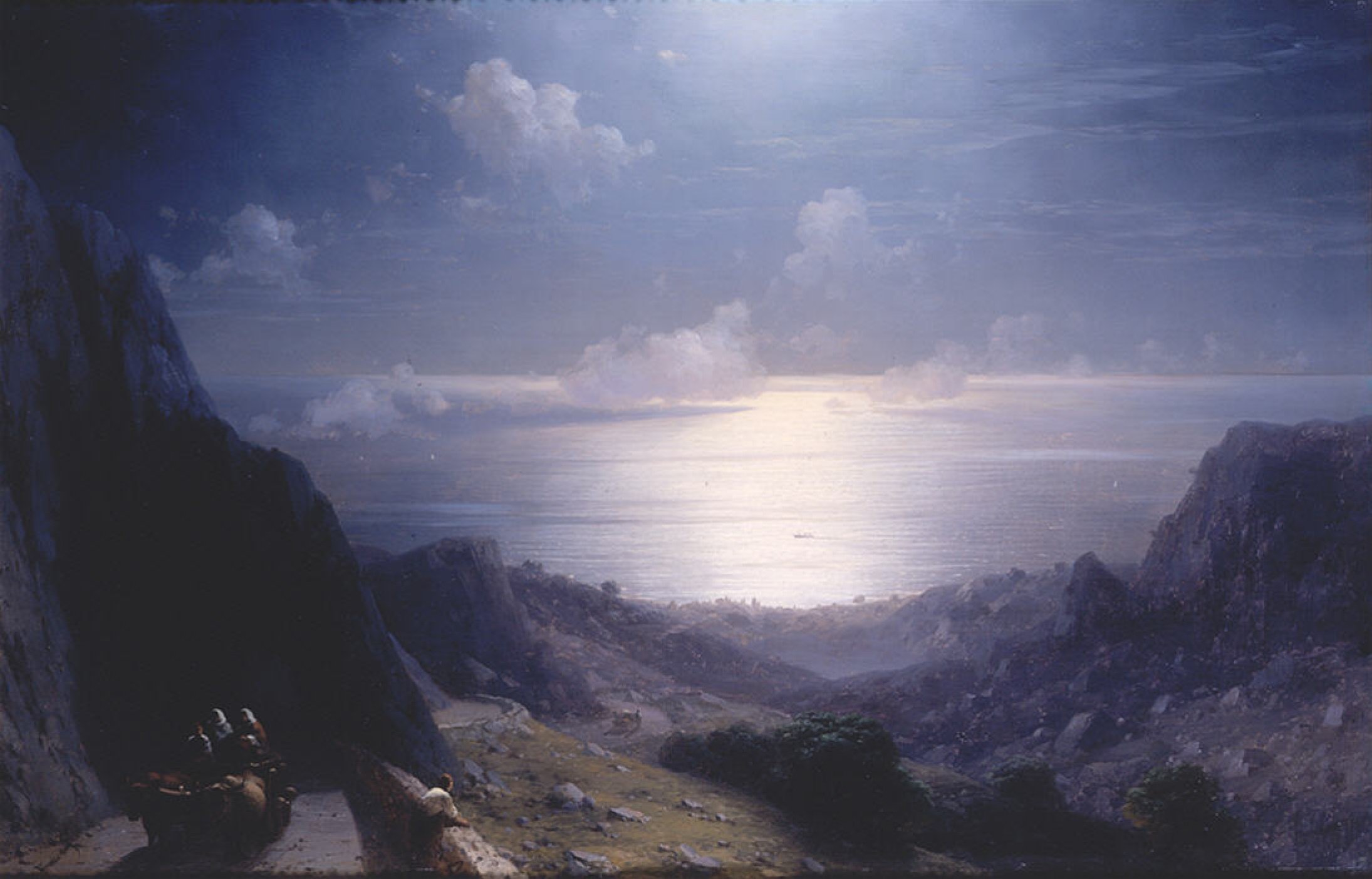 Картина черная ночь айвазовский. Айвазовский Ялта 1864. Неаполитанский залив в лунную ночь Айвазовский.