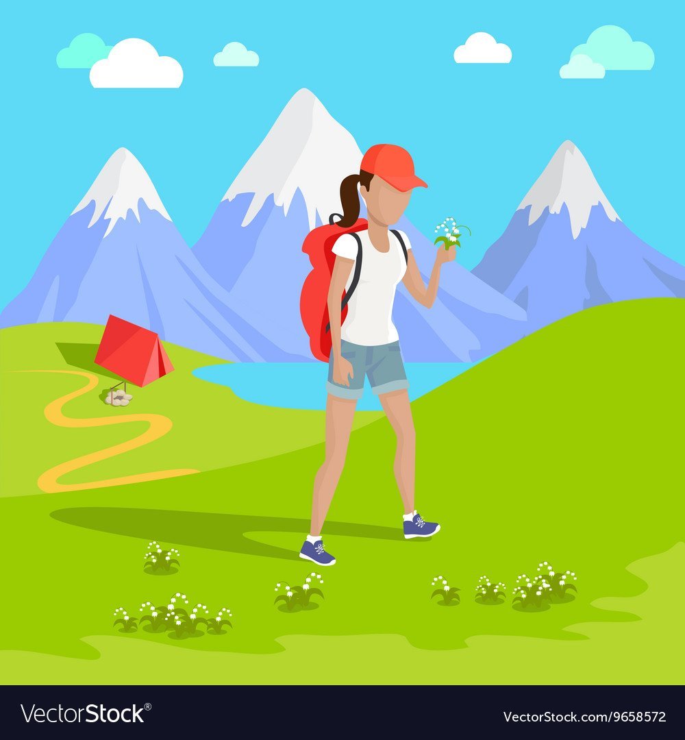 Турист в горах вектор