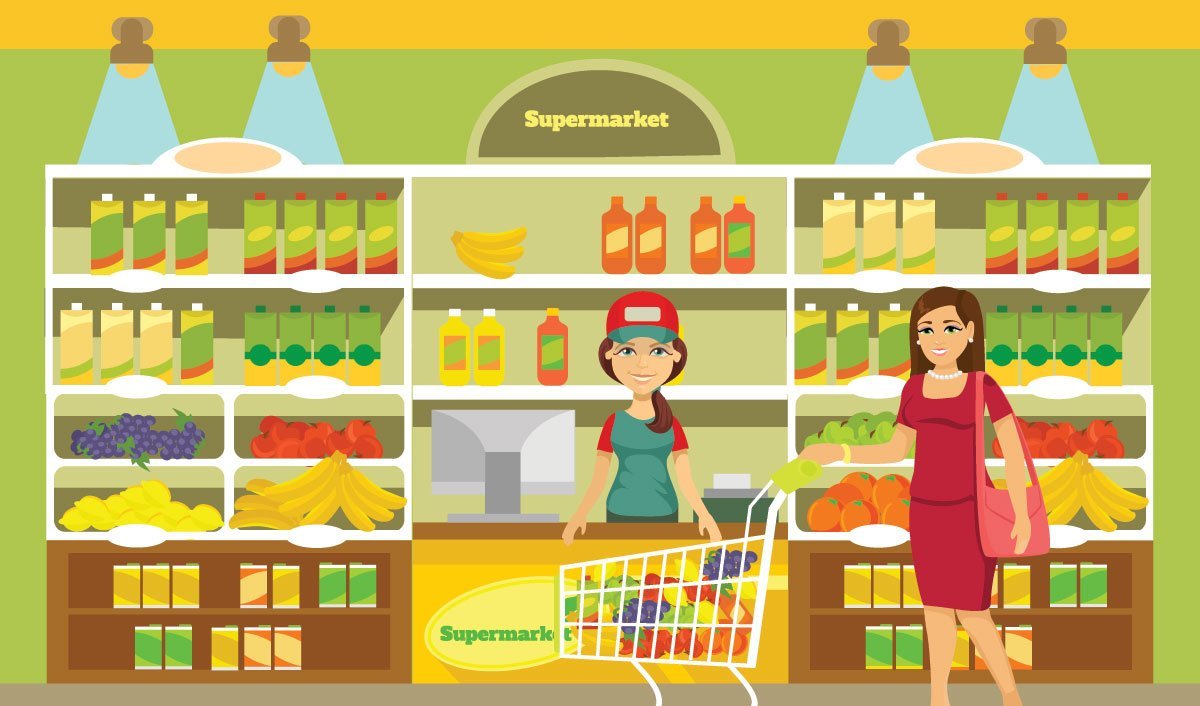 Продуктовый магазин полки вектор