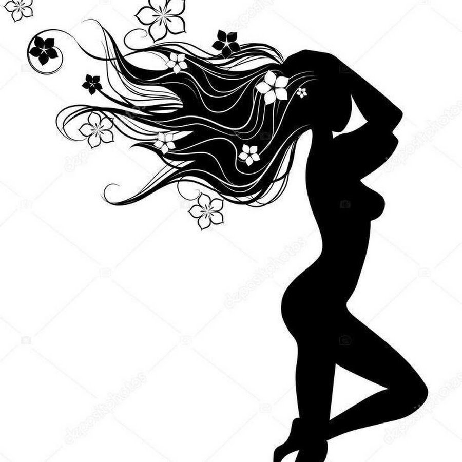 Силуэт стройной девушки с волосами