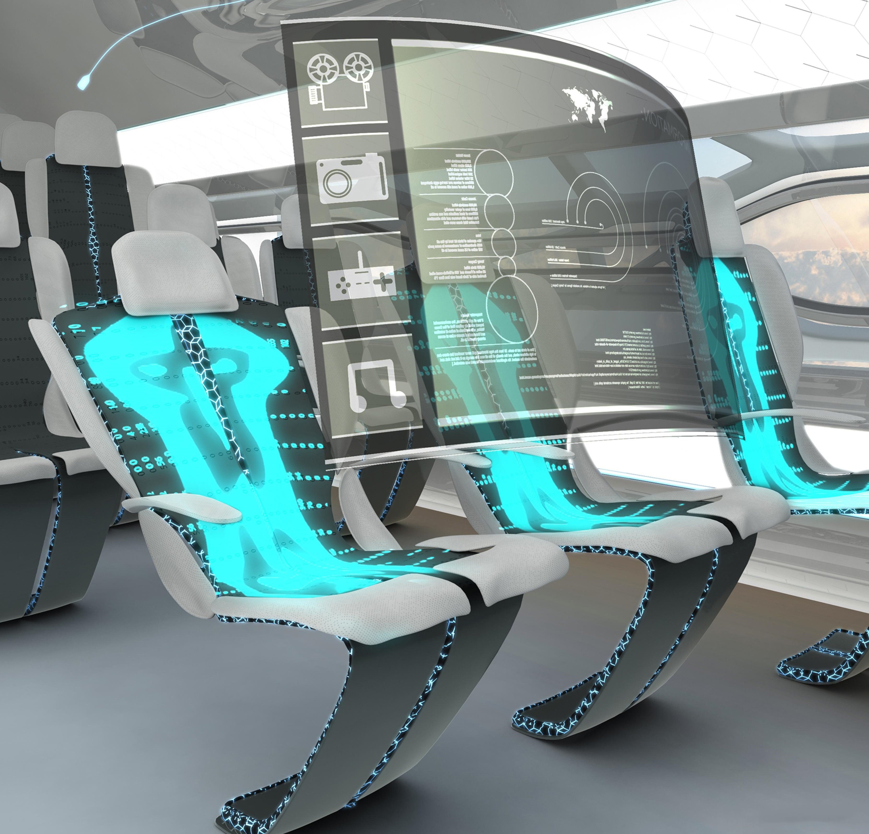 Научно фантастический изобретения. Airbus 2050. Аэрбас концепт. Компьютер будущего. Футуристический интерьер.