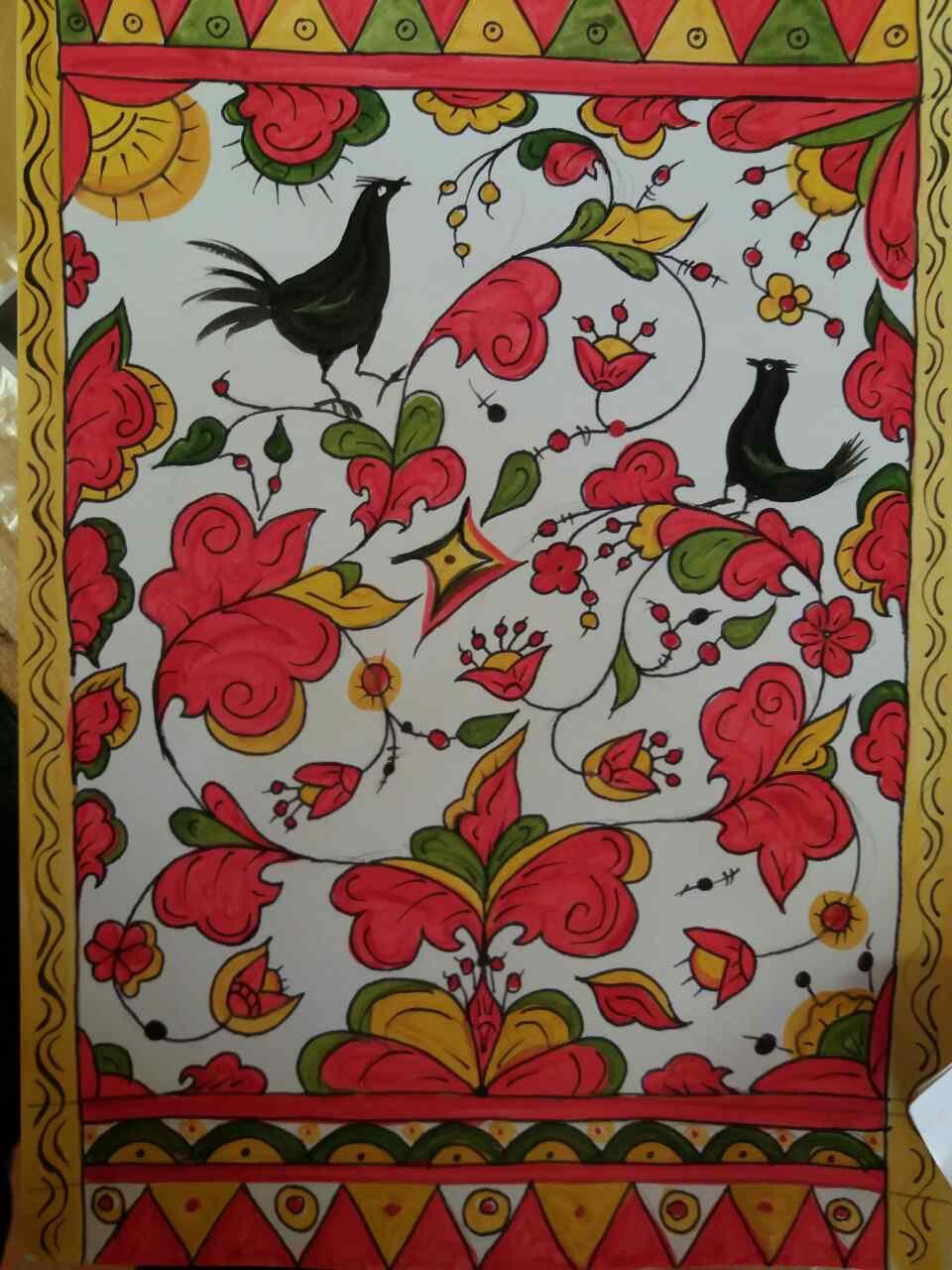 Пермогорская роспись сундук