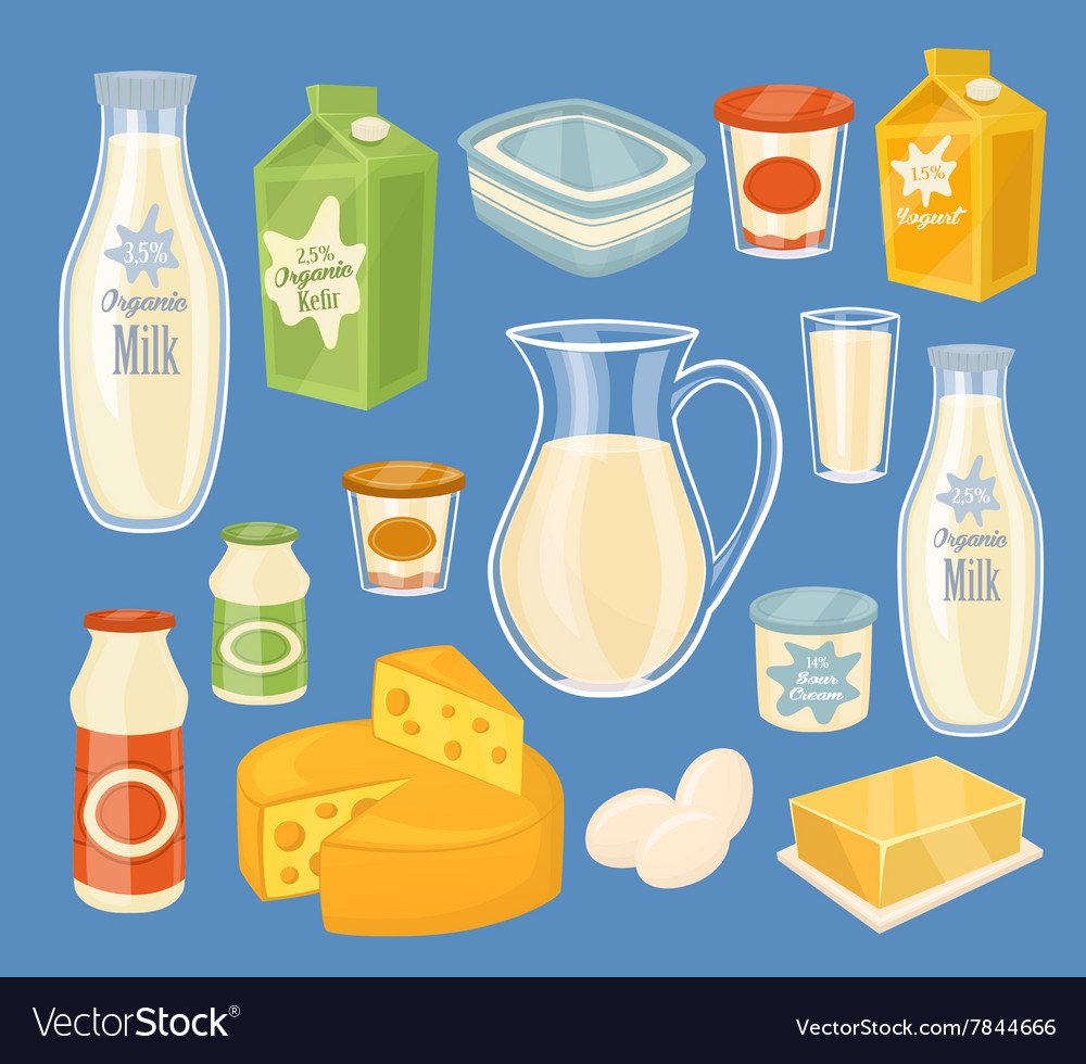 Иллюстрации молочных продуктов