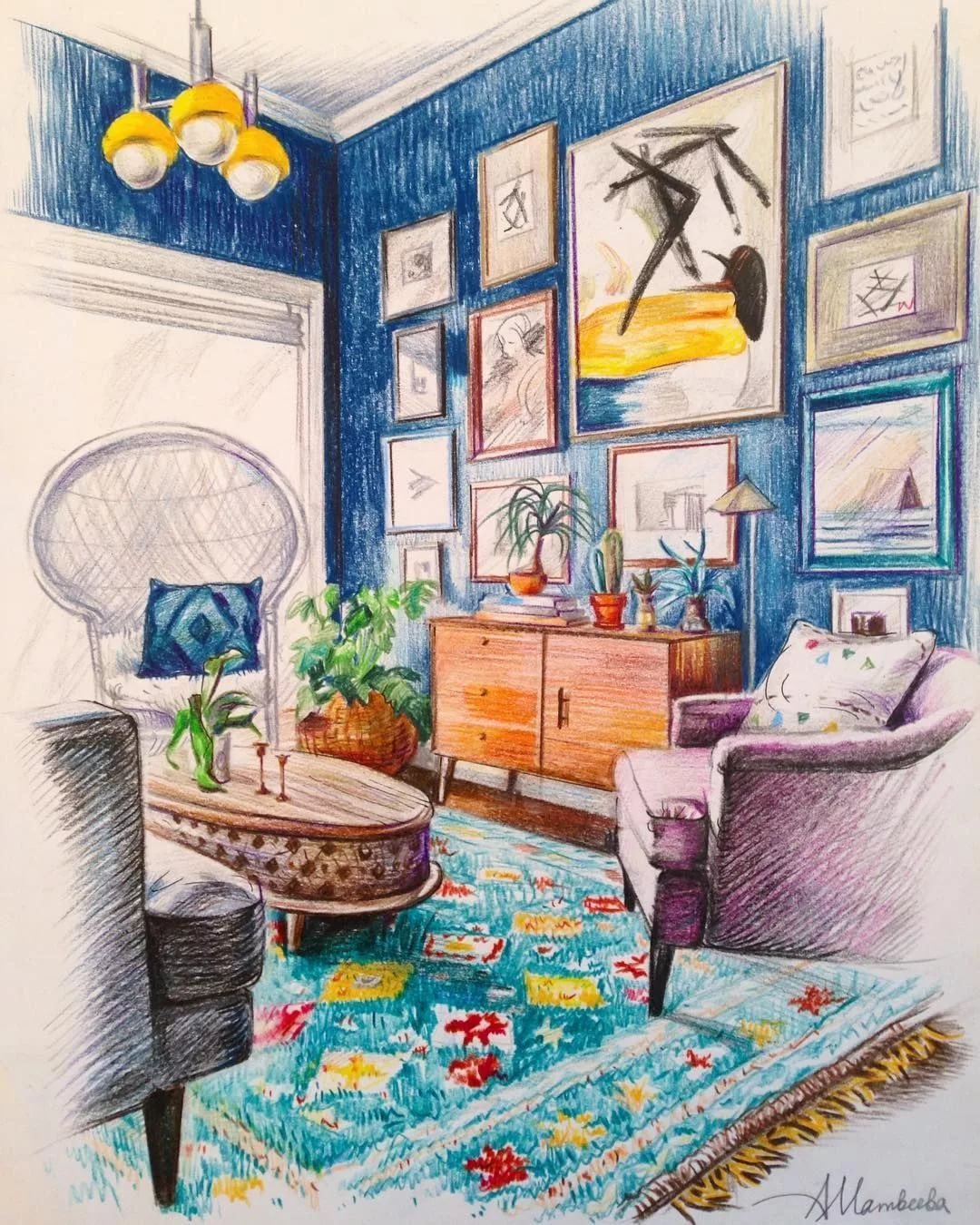 Девочка в гостиной рисунок