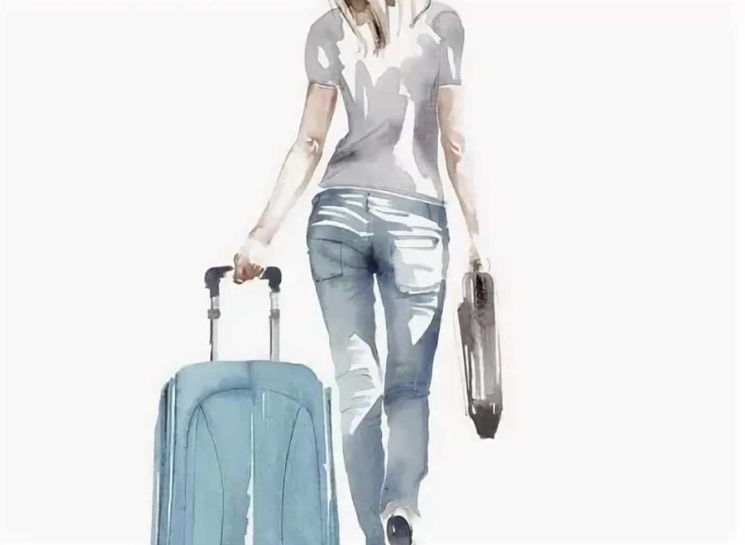 Девушка с чемоданом акварель