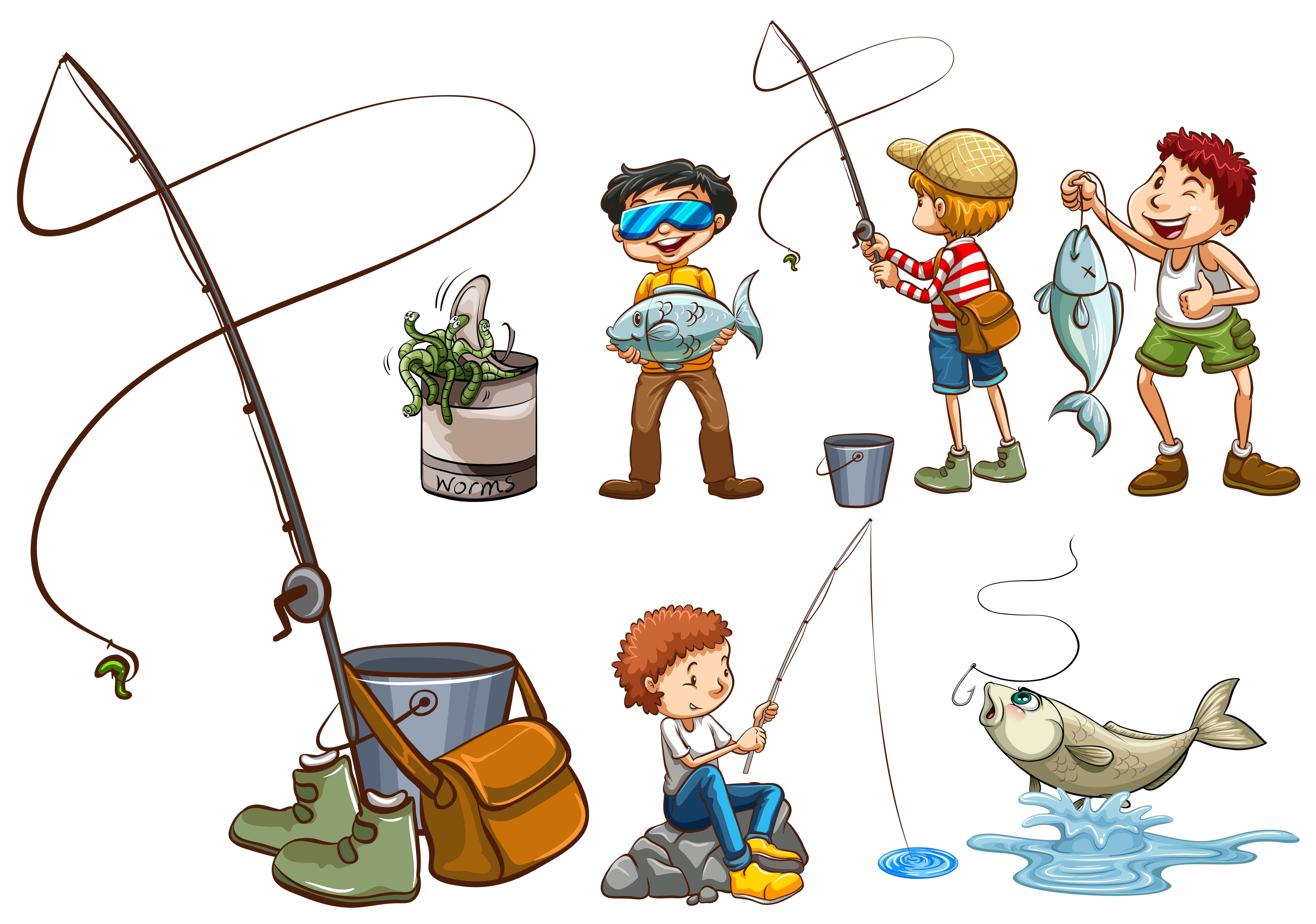 Рыбалка с детьми вектор