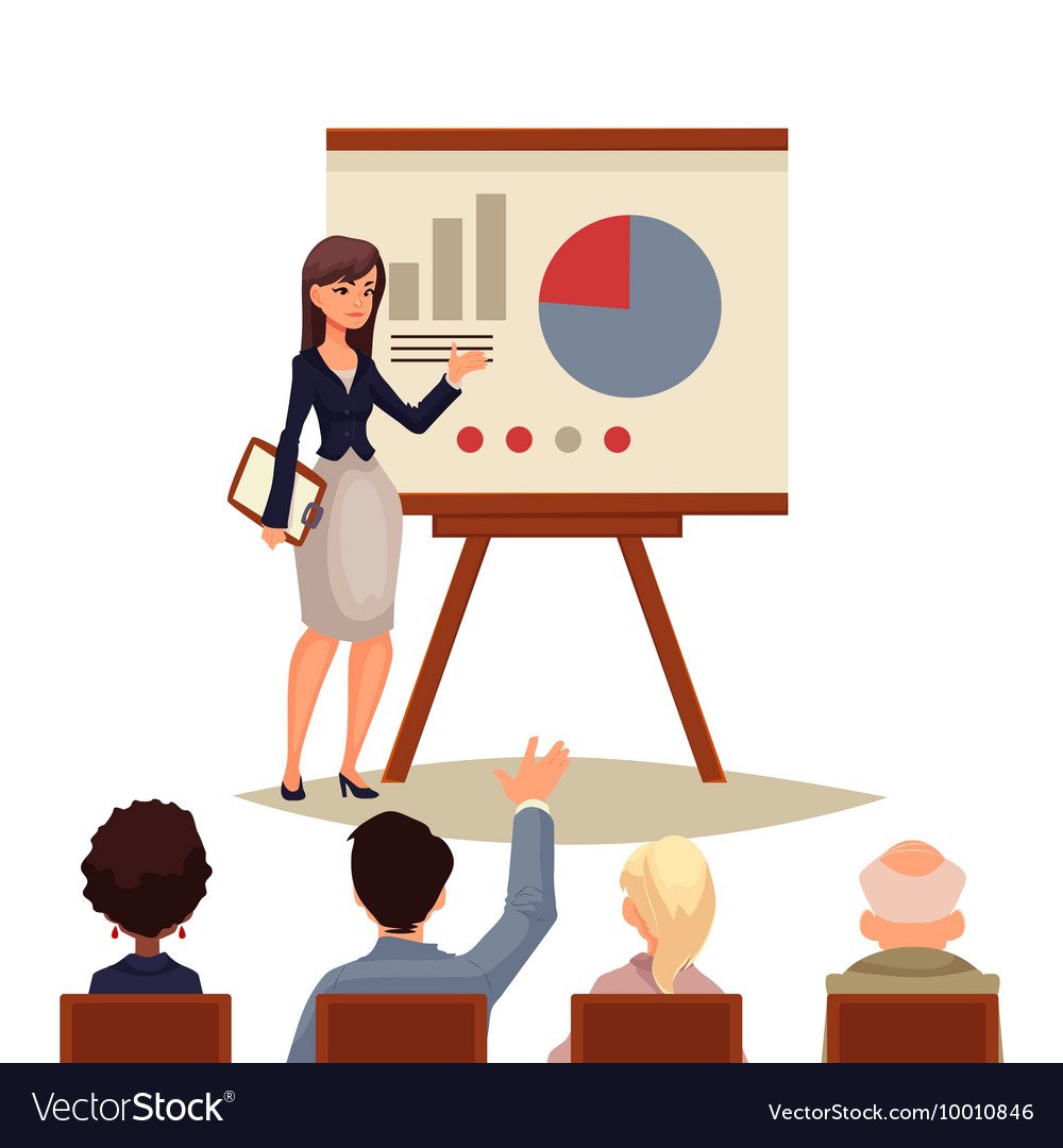 Женщина выступает на конференции мультяшная картинка