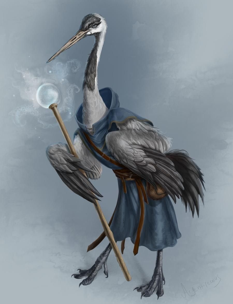 Журавль акварель