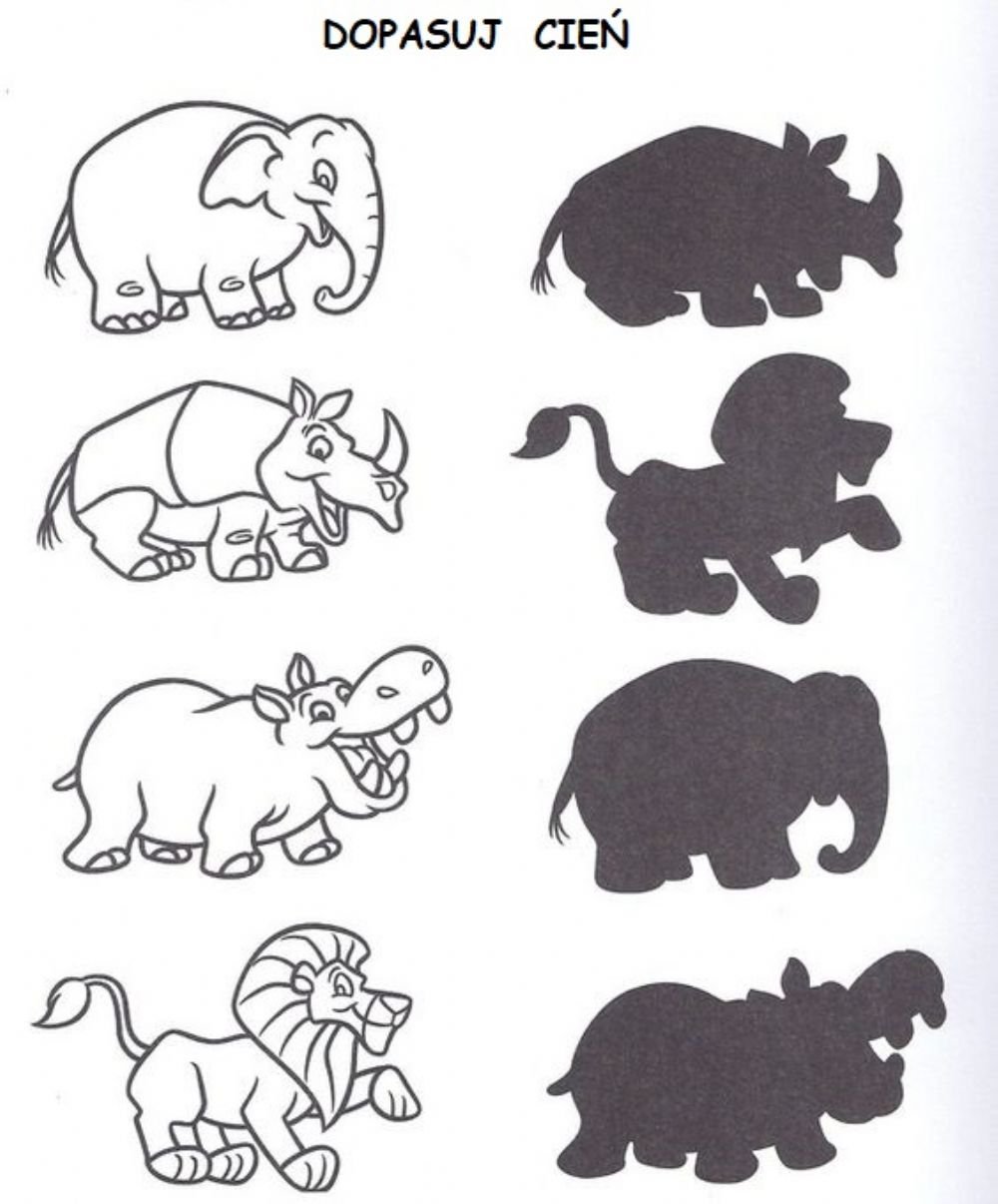 тени животных картинки для распечатки для детей