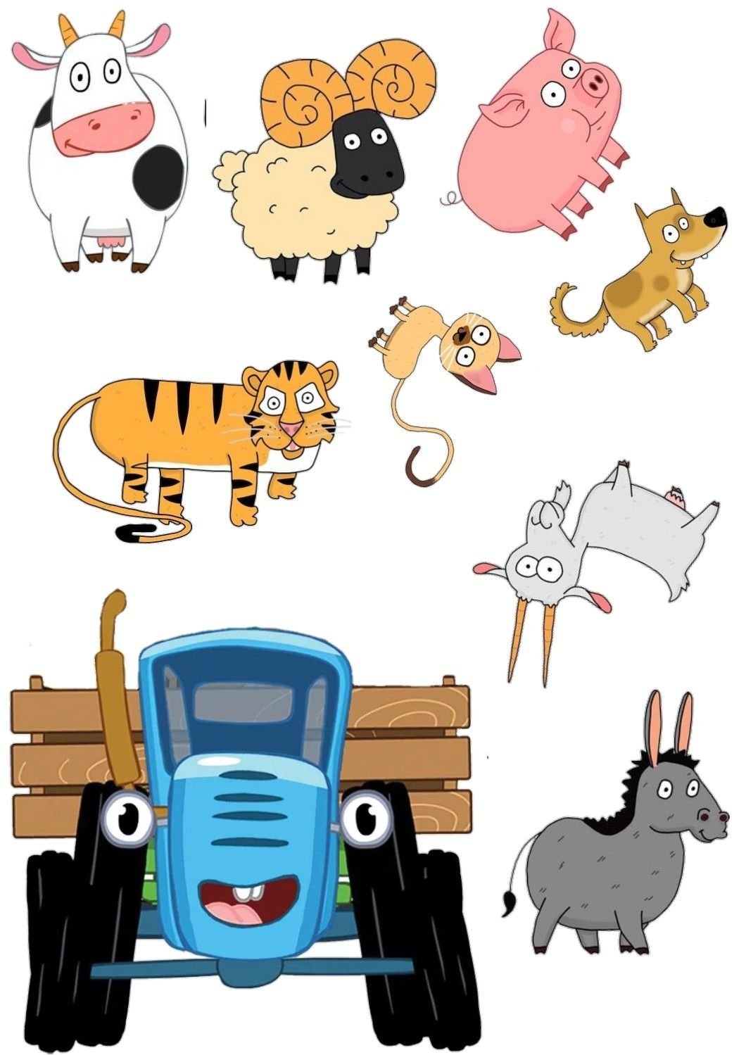 Синий трактор на сахарной бумаге