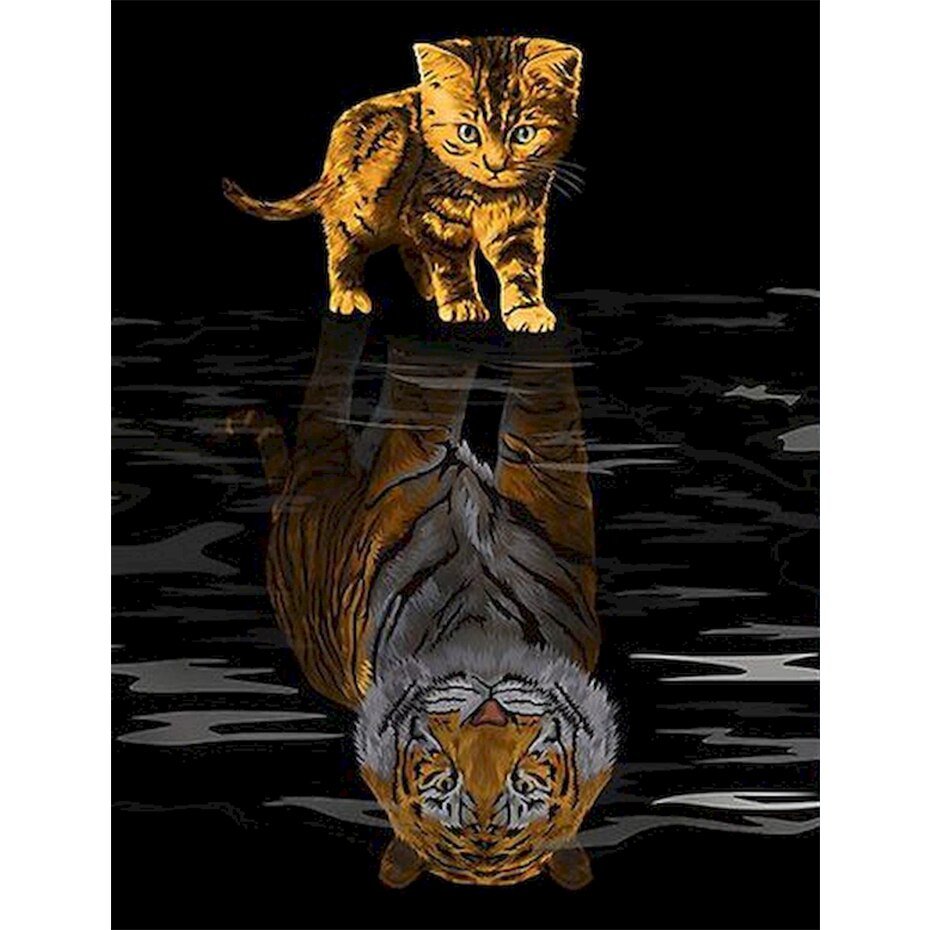 Котёнок и отражение тигра