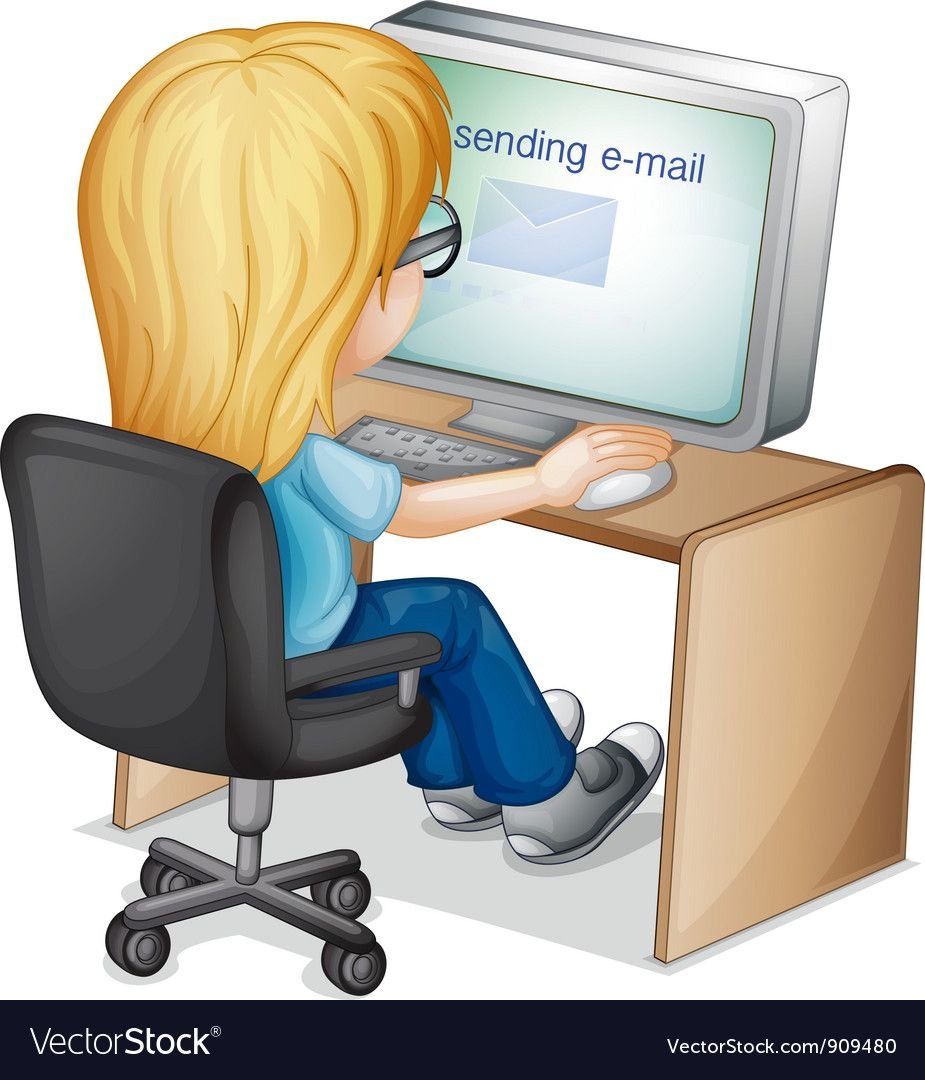 Мультяшная девочка за компьютером