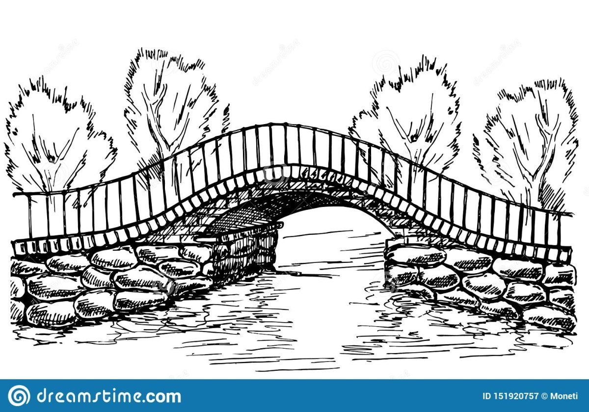 Ручей и мостик Графика