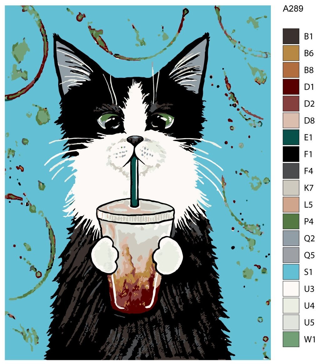 Картина кот с кофе