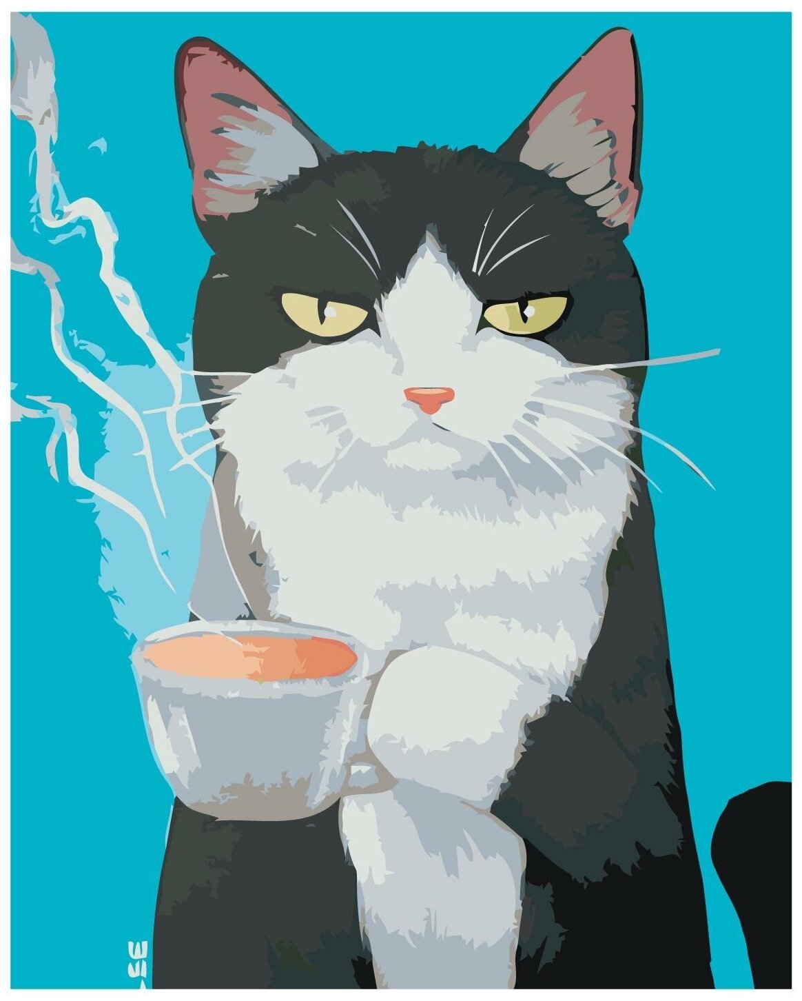 Кот с чашкой кофе