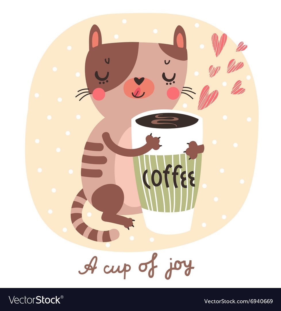 Милый котик и кофе