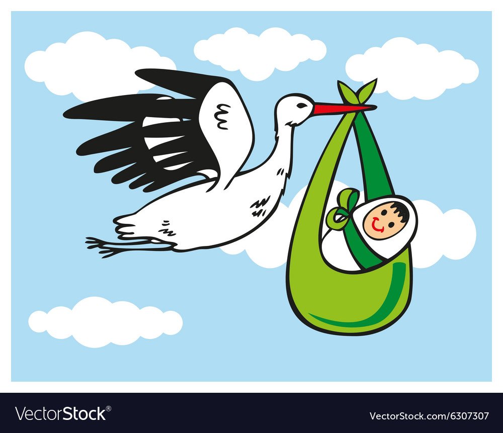 Аист с ребенком розовый