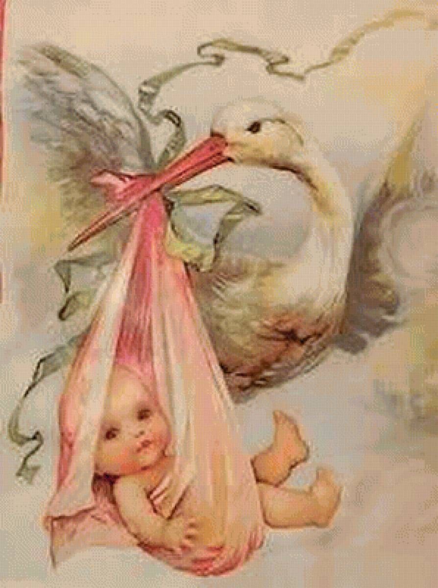 Наклейка Аист с младенцем