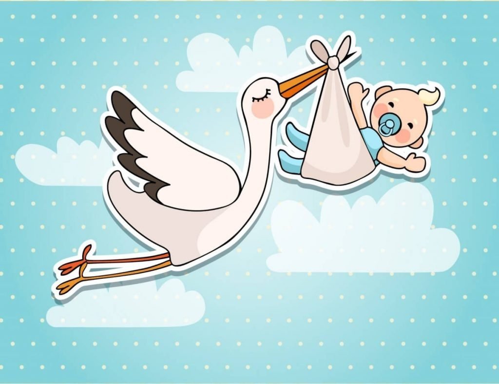 Аист несет ребенка