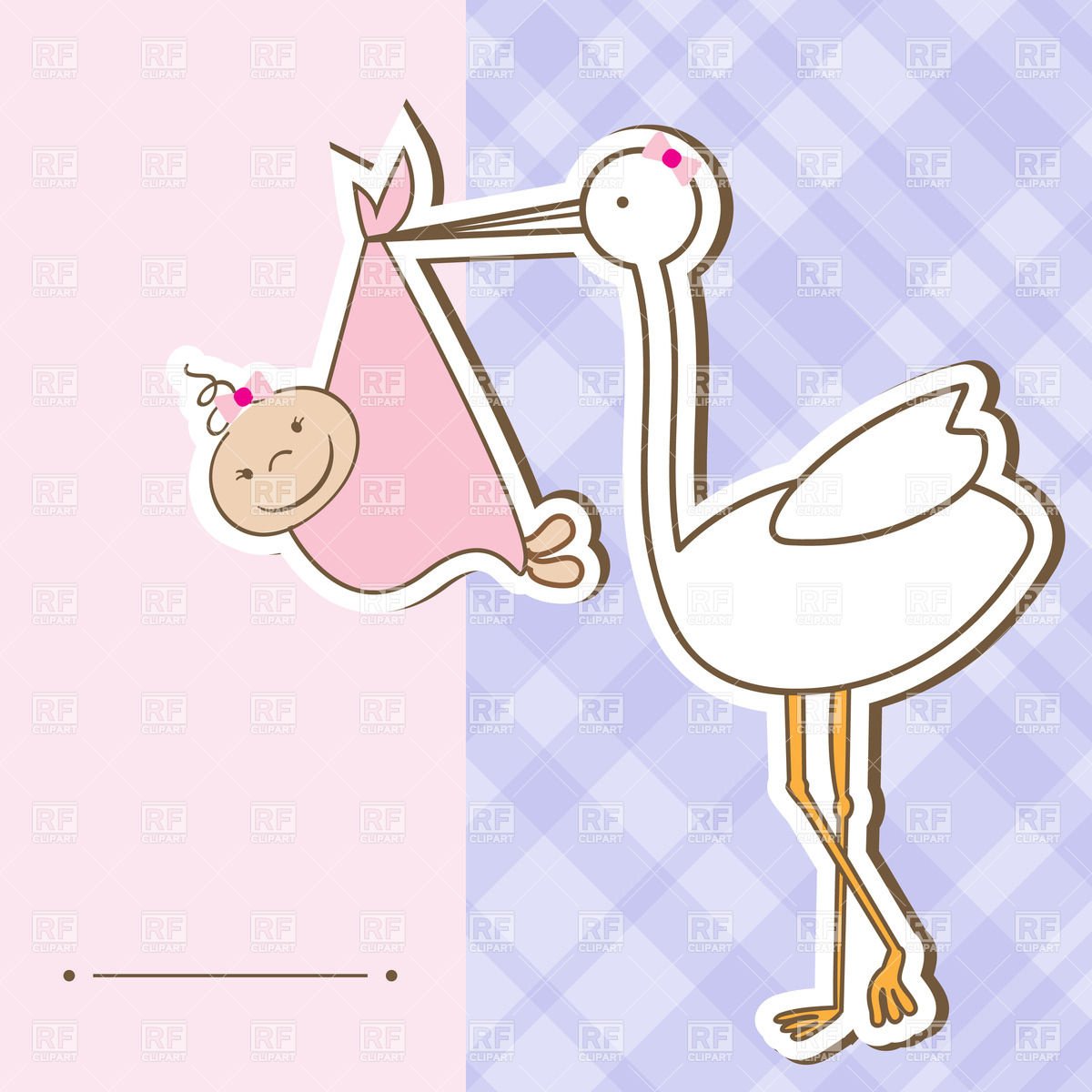 Открытка Аист с младенцем девочкой