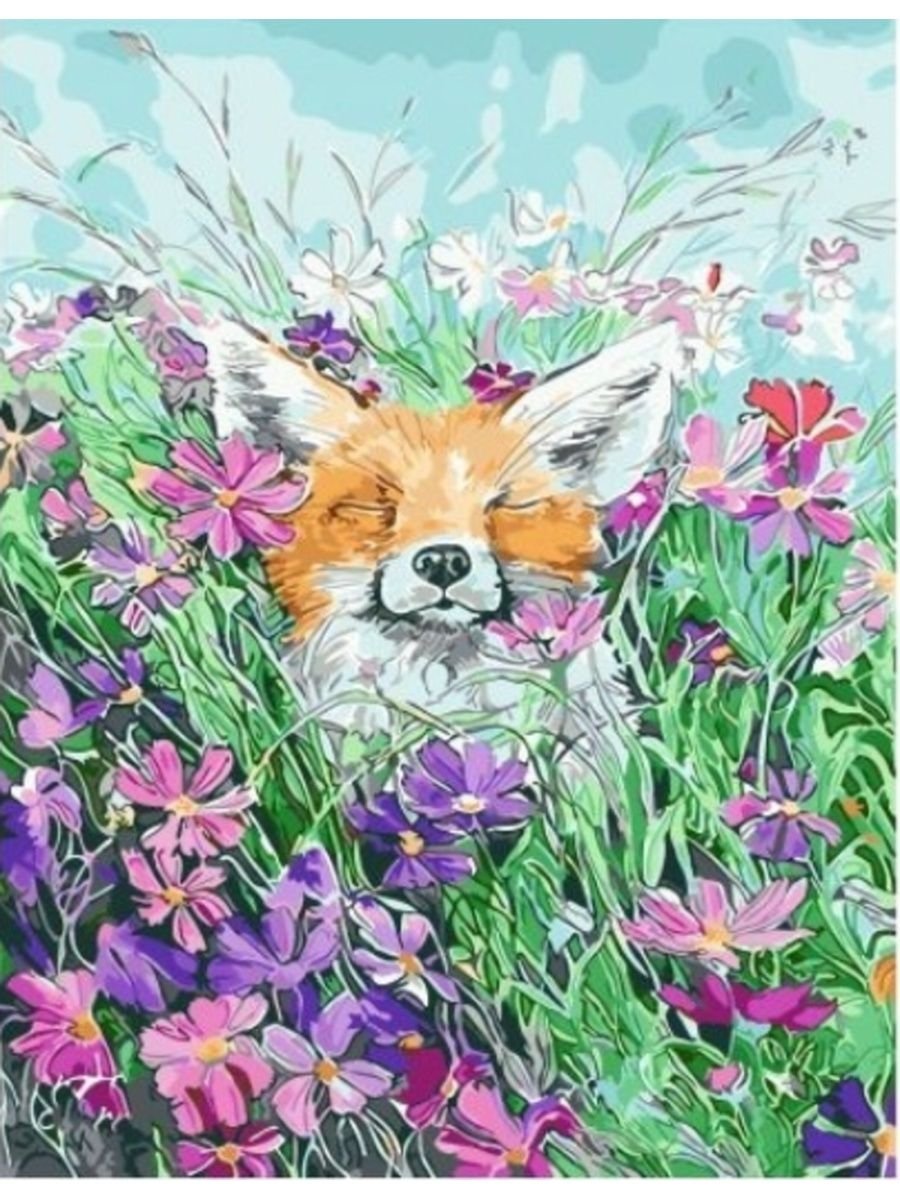 Милые лисички с цветами