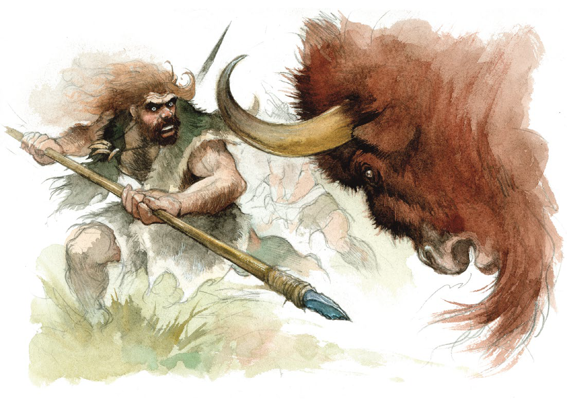 Первобытный охотник 16. Неандерталец" Emmanuel Roudier.. Охота первобытных людей. Первобытные существа. Древние охотники на Мамонтов.