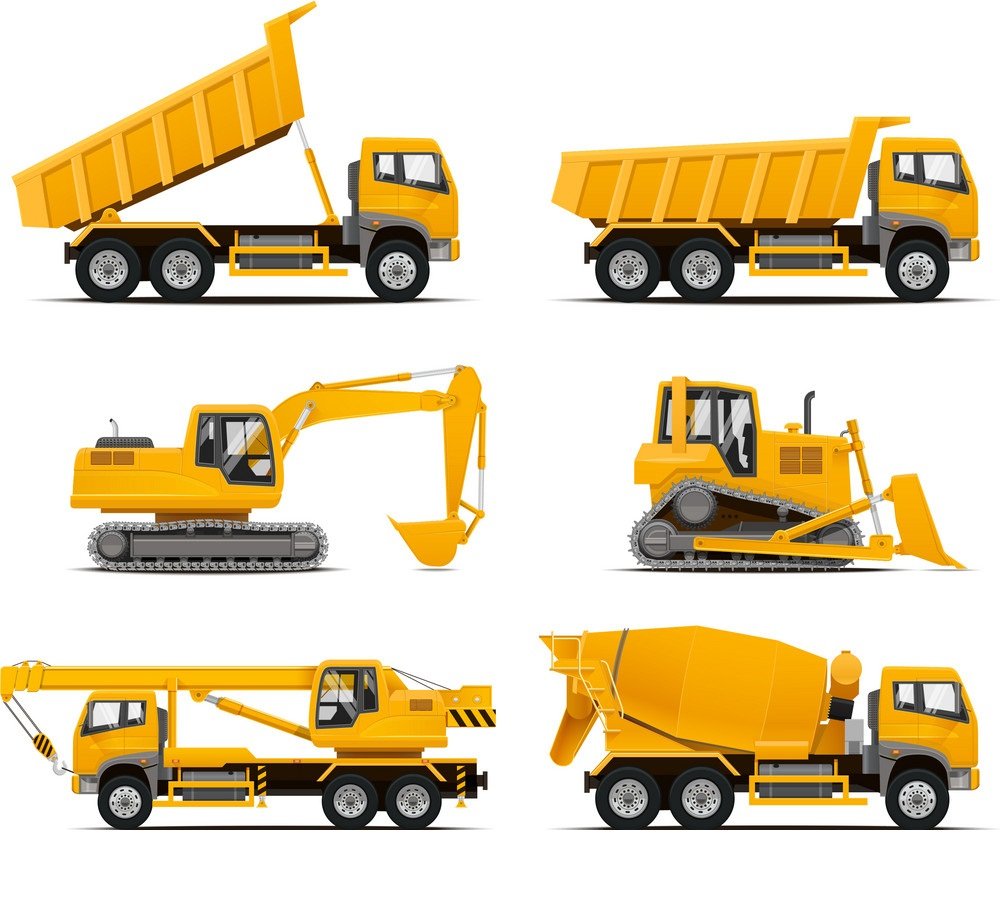 Экскаватор и самосвал вектор